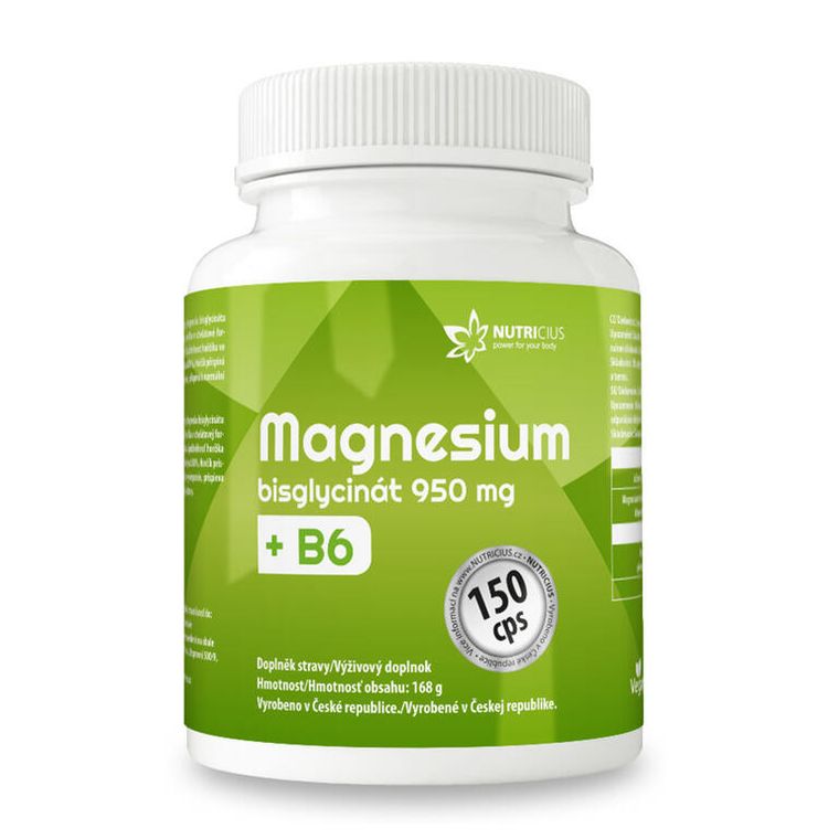 Magnesium bisglycinát 950 mg + B6 150 kapslí