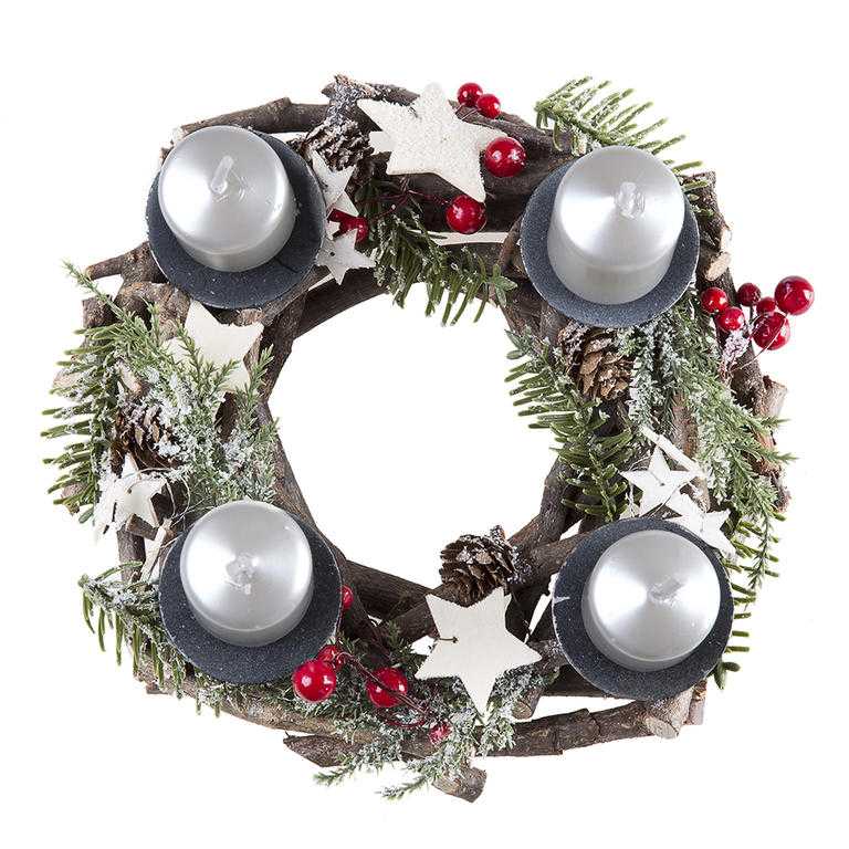Coroană de Advent din crenguţe cu suporturi pentru lumânări - galerie #1