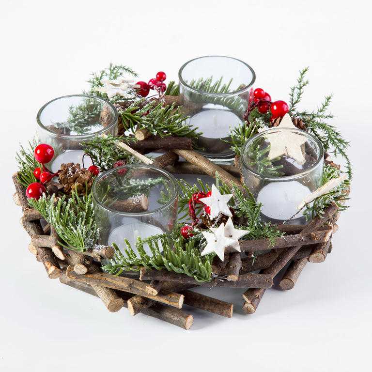 Coroană de Advent cu suporturi pentru lumânări pastilă - 25 cm - galerie #1