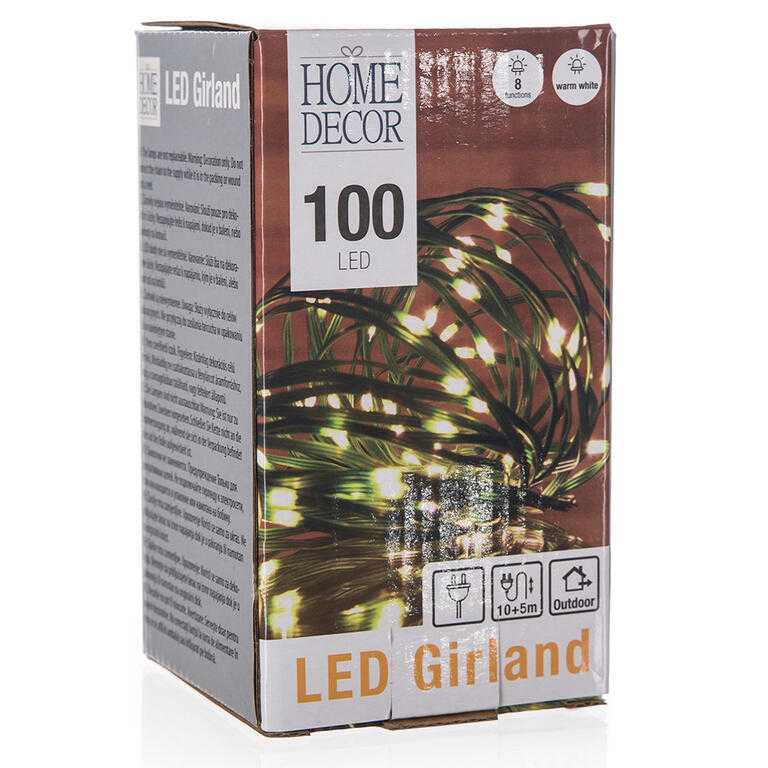 Łańcuch świetlny do wnętrz / na zewnątrz ciepłe białe światło, 100 LED, 10 + 5 m, 8 funkcji - galeria #1