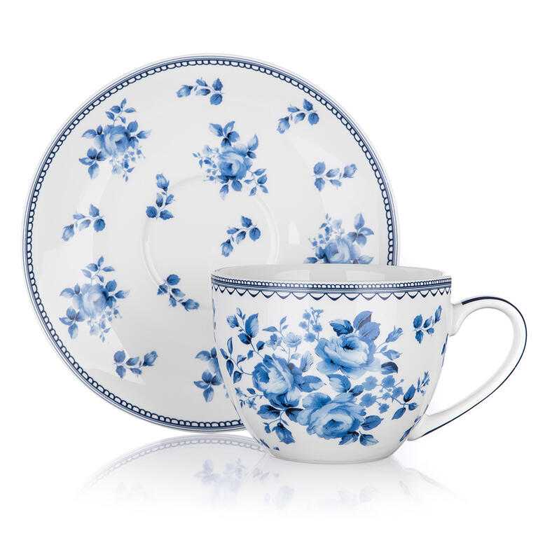 Keramický šálek s podšálkem BLUE FLOWER 280 ml - galerie #1