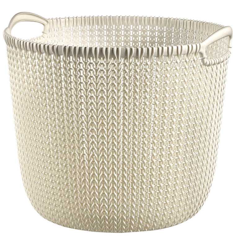 Okrągły kosz na pranie pleciony KNIT Curver 30 l kremowy