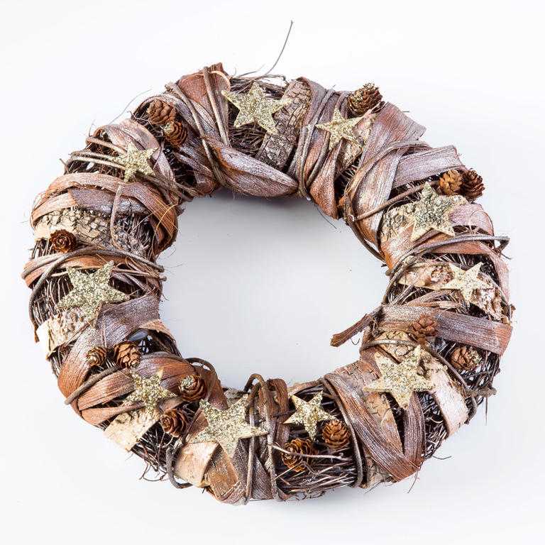Vánoční věnec s březovou kůrou zlato - hnědý 32 cm