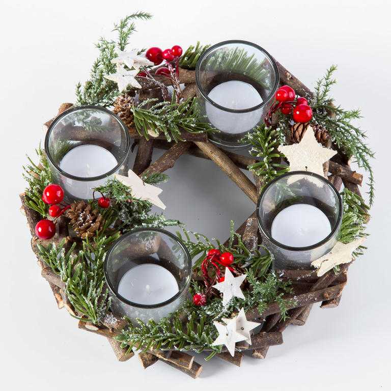 Coroană de Advent cu suporturi pentru lumânări pastilă - 25 cm