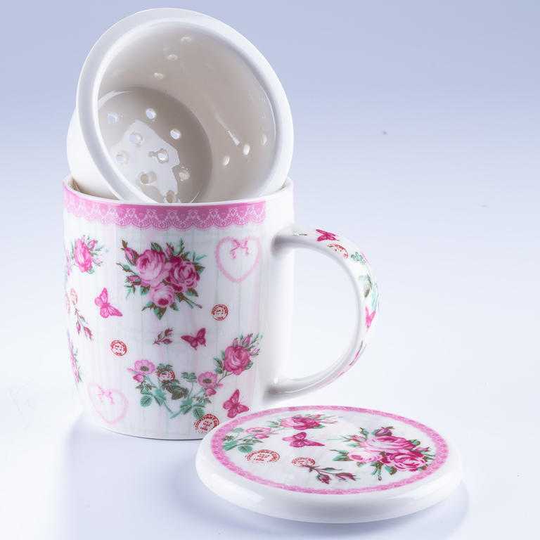 Porcelánový hrnek se sítkem RŮŽE 350 ml