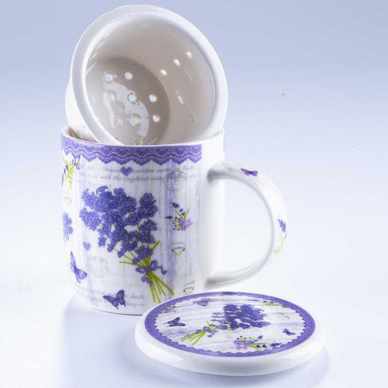 Porcelánový hrnek se sítkem LEVANDULE 400 ml