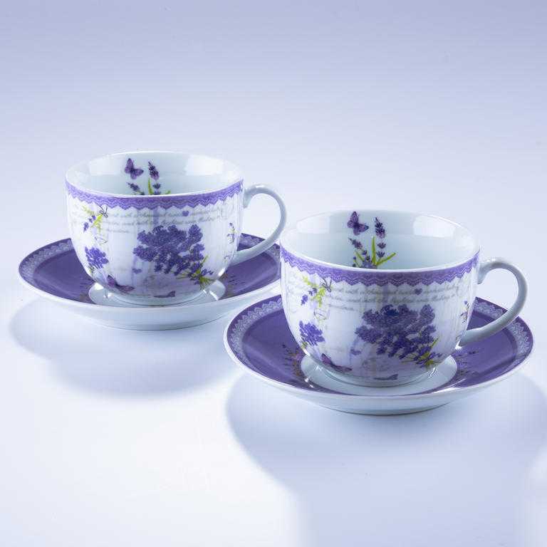 Sada porcelánových šálků s podšálky LEVANDULE 250 ml 2 ks