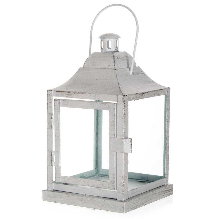 Plechový lampáš na čajovú sviečku matná biela 20 cm