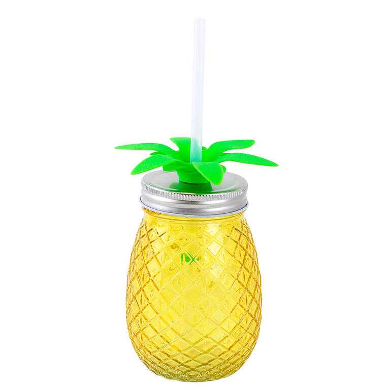 Sklenice s víčkem a brčkem ANANAS 500 ml 4 ks