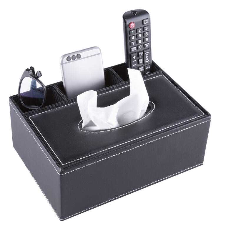 Koženkový box na papierové vreckovky s organizérom