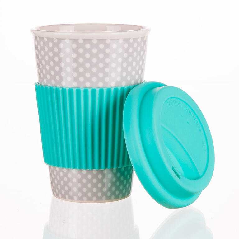 Hrnek keramický se silikonovým víčkem GO, 400 ml, tyrkysový