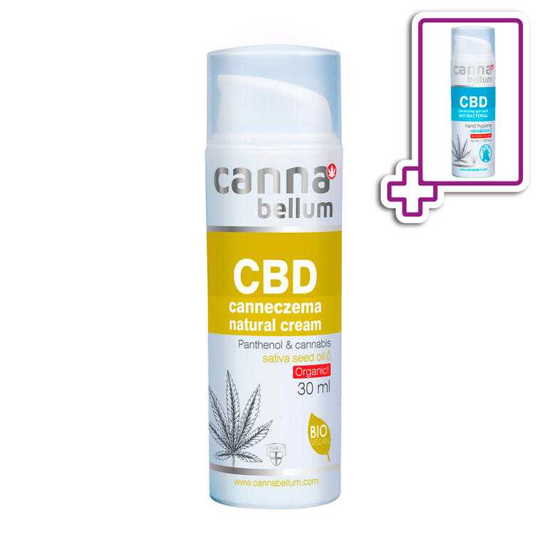 CBD Tělový krém canneczema 30 ml + ZDARMA CBD Čisticí gel na ruce 50 ml