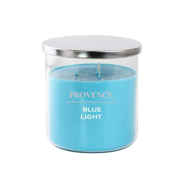 Svíčka ve skle s víčkem BLUE LIGHT 1000 g, 3 knoty