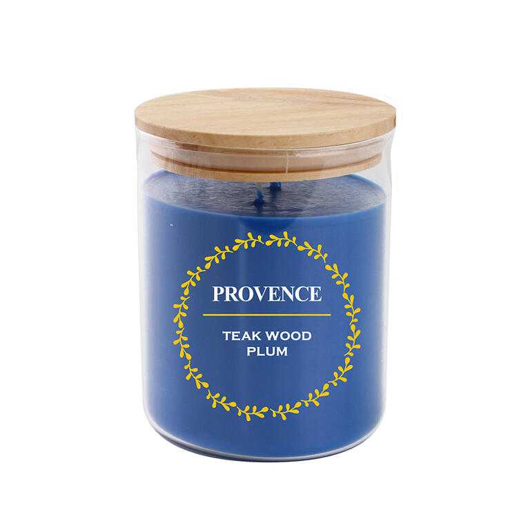 Svíčka ve skle s víčkem TEAKWOOD and PLUM 530 g, 2 knoty