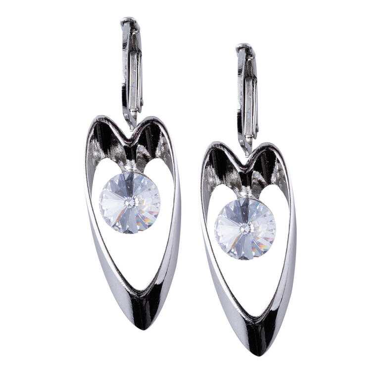 Náušnice DLOUHÉ SRDÍČKO s krystalem Swarovski