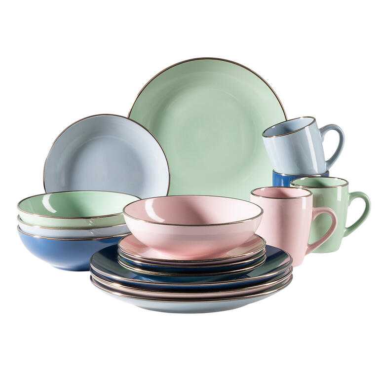 Keramická jedálenská súprava Metallic Rim SPRING mix farieb 16 ks