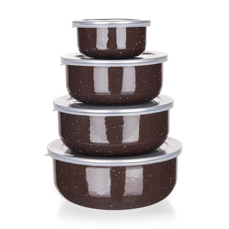 Smaltované misky s víčky GRANITE Dark Brown 8 dílů