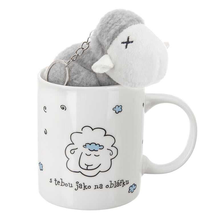 Porcelánový hrnek s plyšovým přívěskem OVEČKA,  390 ml