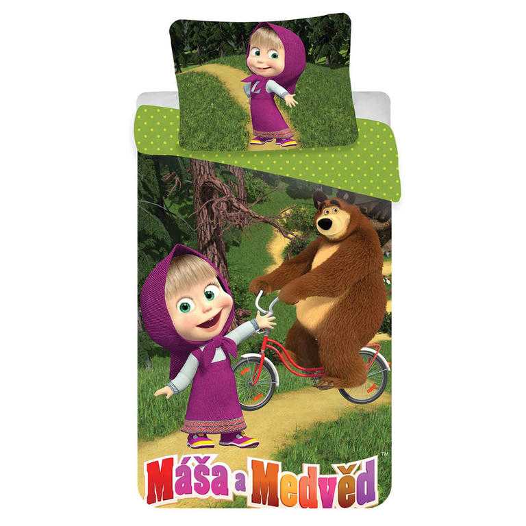 Detské posteľné obliečky Máša a medveď na bicykli