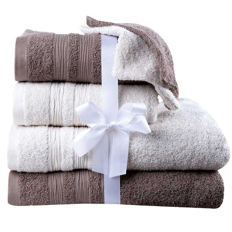 Set de prosoape frote, prosoape de baie şi prosoape mici de culoare cremă-maro 6 buc