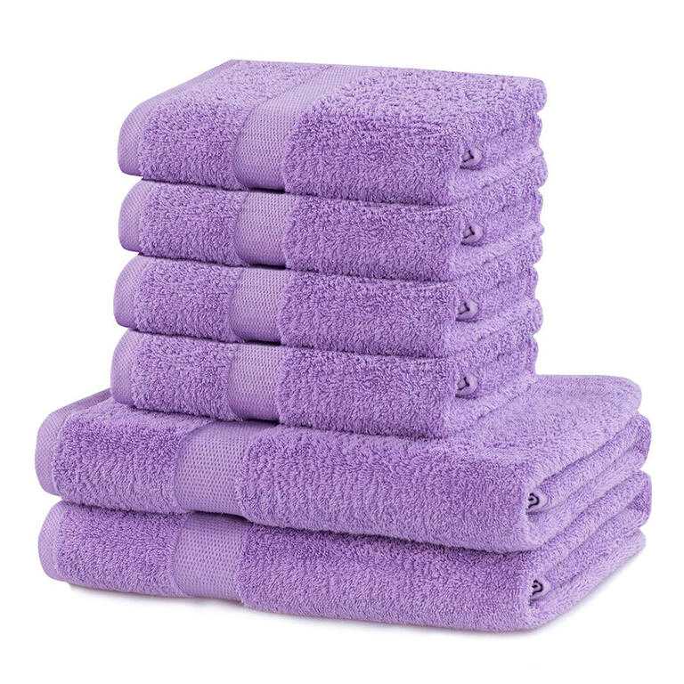 Prosoape de mâini şi de baie din bumbac frotir MARINA culoare mov, set 6 buc