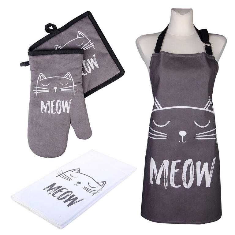 Kuchyňská sada CATS Meow chňapka, podložka, utěrka a zástěra