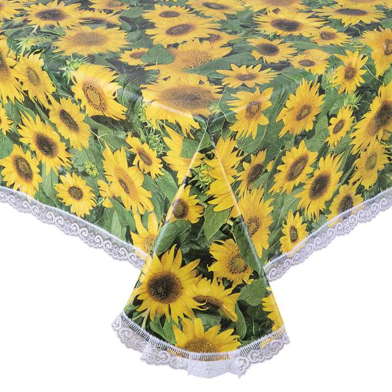 Omyvatelný PVC ubrus SLUNEČNICE s krajkou 140 x 180 cm