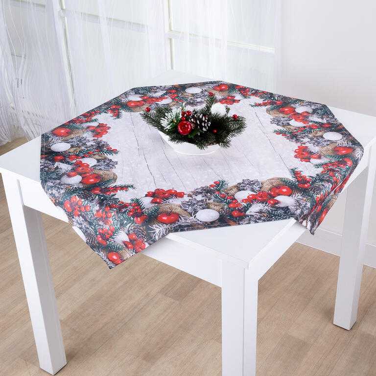 Vánoční středový ubrus Červená jablíčka 85 x 85 cm
