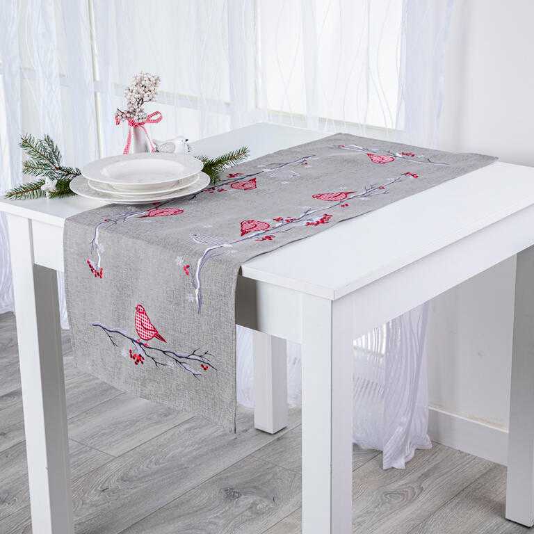 Běhoun ubrus s výšivkou PTÁČCI NA VĚTVIČCE 40 x 110 cm