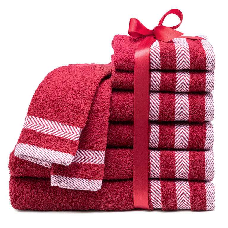 Set prosoape de corp, mâini şi faţă FLORENCIE frotir, grena, 8 buc