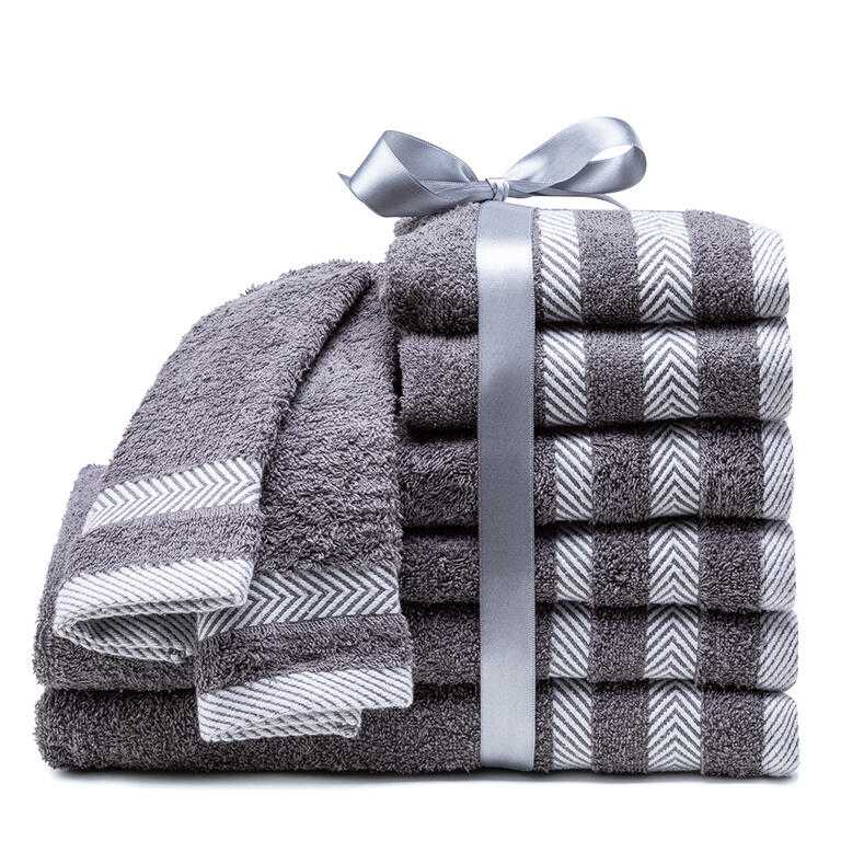 Set prosoape de corp, mâini şi faţă FLORENCIE frotir, gri, 8 buc