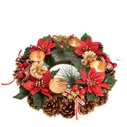 Adventní šiškový věnec POINSETTIA s mašlí 30 cm - galerie #3