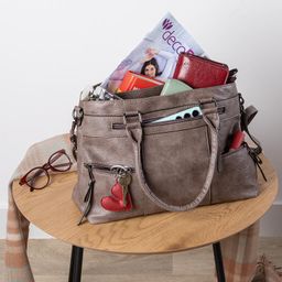 Dámská kabelka s uchem a popruhem žíhaná béžová - galerie #2