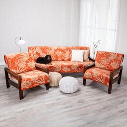 Cuverturi pentru canapea şi fotolii VILMA, bej-oranj 3+1+1 - galerie #2