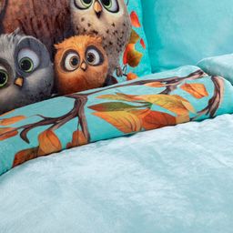 Ložní povlečení z mikroplyše SOVY tyrkysová - galerie #3