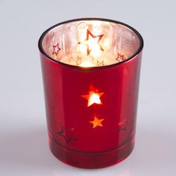 Świecznik szklany w czerwonym dekorze