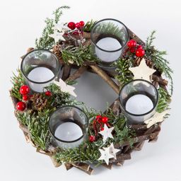 Coroană de Advent cu suporturi pentru lumânări pastilă - 25 cm