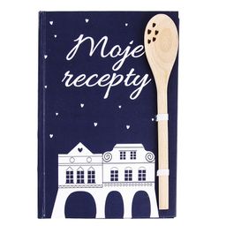 Knižka na recepty s vareškou DOMKY modrá
