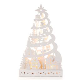 Dřevěná dekorace STROM s LED 45 cm, bílá