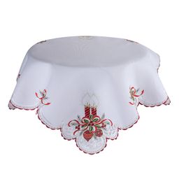 Faţă de masă de Crăciun cu broderie LUMÂNĂRI ŞI GLOBURI, 85 x 85 cm
