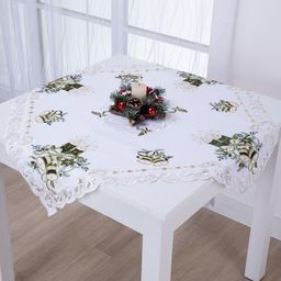 Vánoční středový ubrus s bílo - zelenou výšivkou SVÍCEN 85 x 85 cm