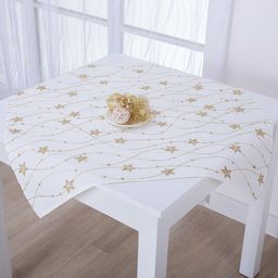 Vánoční smetanový středový ubrus se zlatou výšivkou HVĚZDY 85 x 85 cm