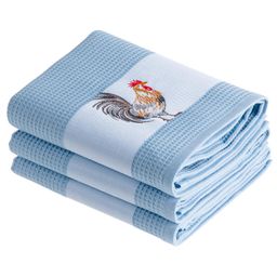 Set prosoape bucătărie vafelă COCOŞ albastru 45 x 70 cm 3 buc