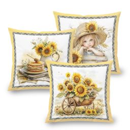 Sada 3 ks povlaků na polštářky SUNFLOWERS 45 x 45 cm
