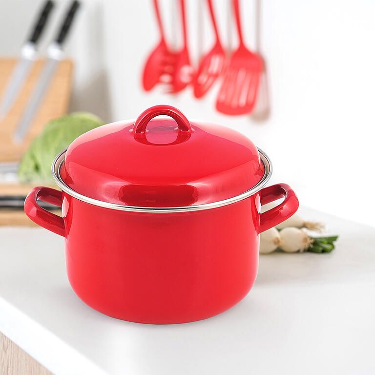 Smaltovaný hrnec s poklicí Red MILTON - galerie #1