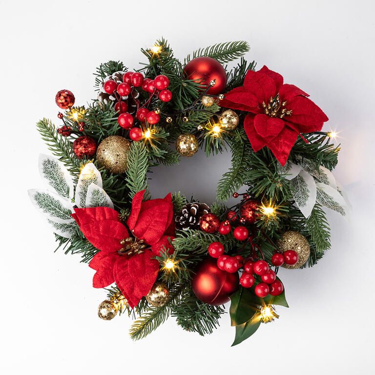 Vánoční věnec POINSETTIA s LED osvětlením, 30 cm - galerie #1