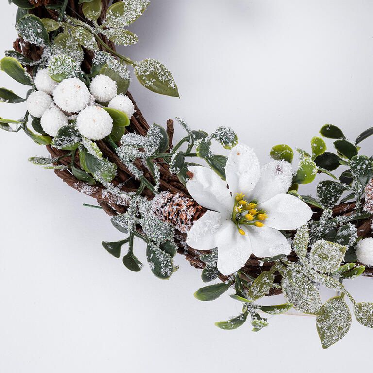 Vánoční věnec proutěný POINSETTIA bílá 30 cm - galerie #2