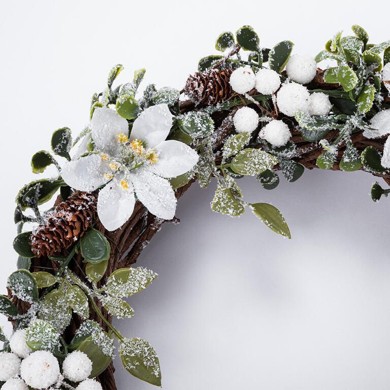 Vánoční věnec proutěný POINSETTIA bílá 30 cm - galerie #1