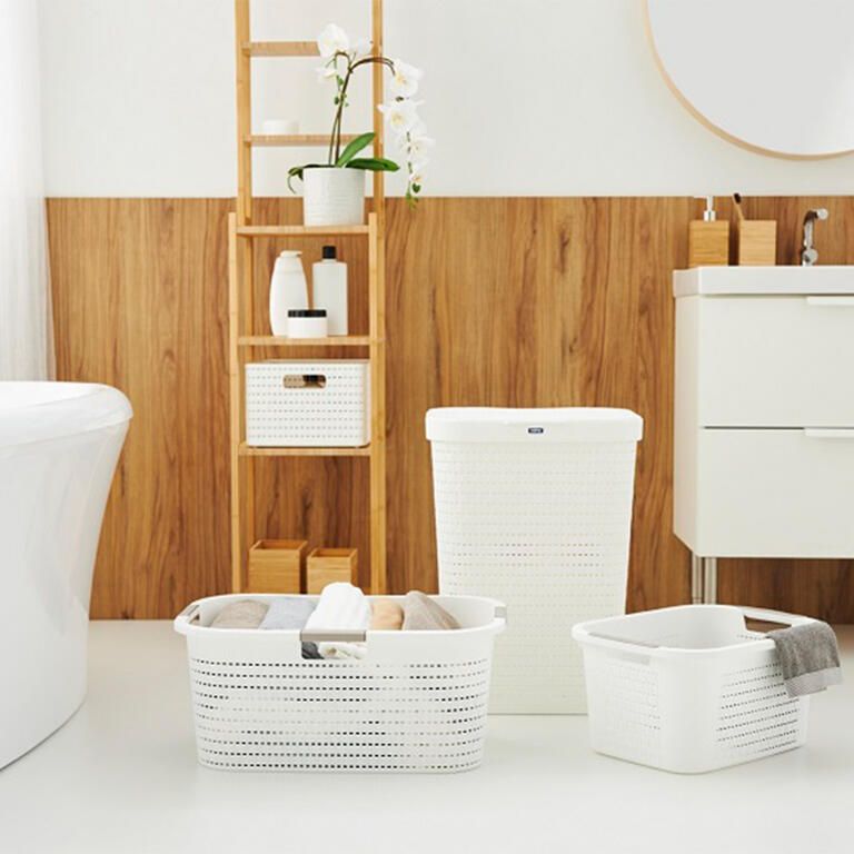 Kosz na czystą bieliznę COUNTRY biały, 40 l - galeria #4