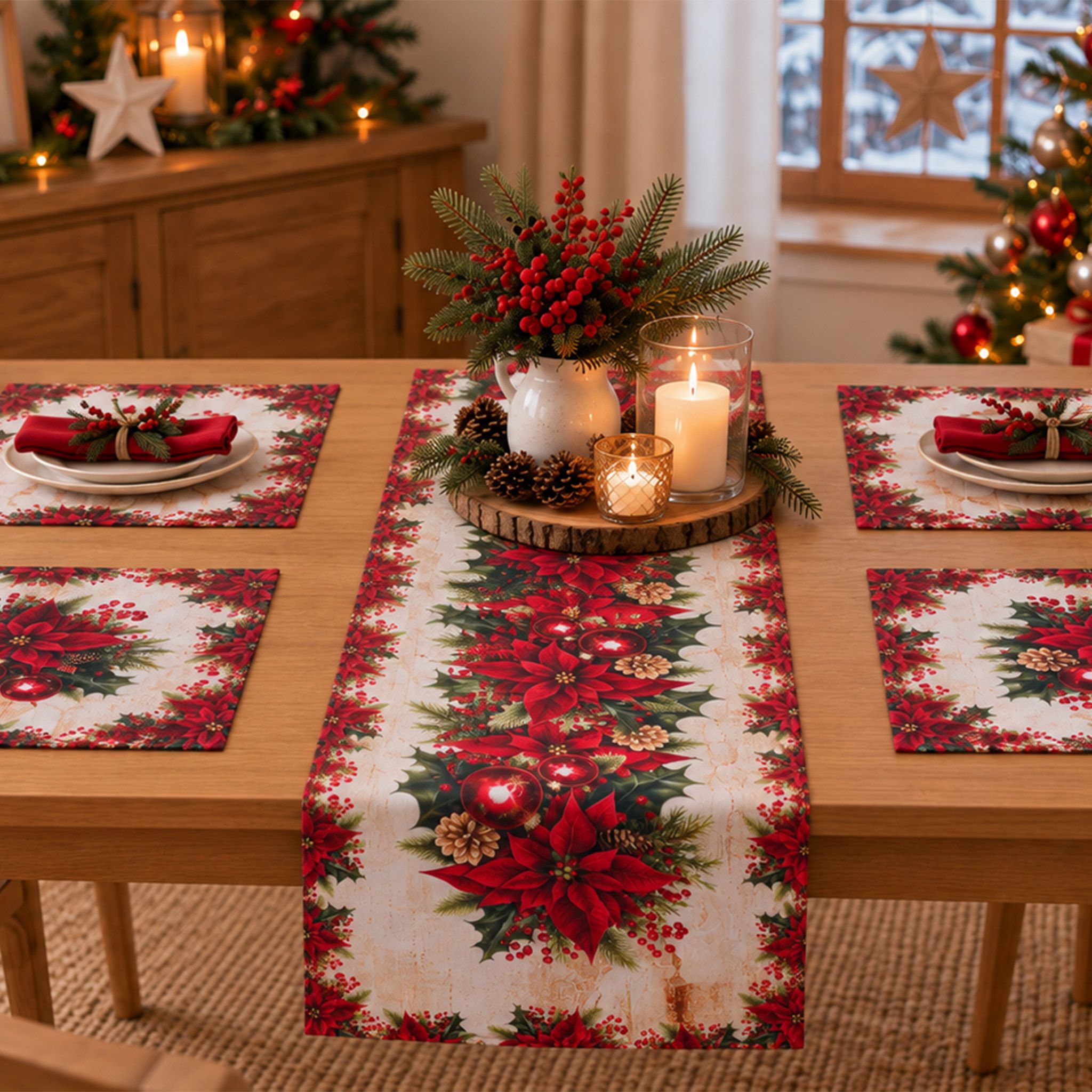 Sada 4 ks prostírání a stolního běhounu s teflonovou úpravou CHRISTMAS STAR - galerie #4